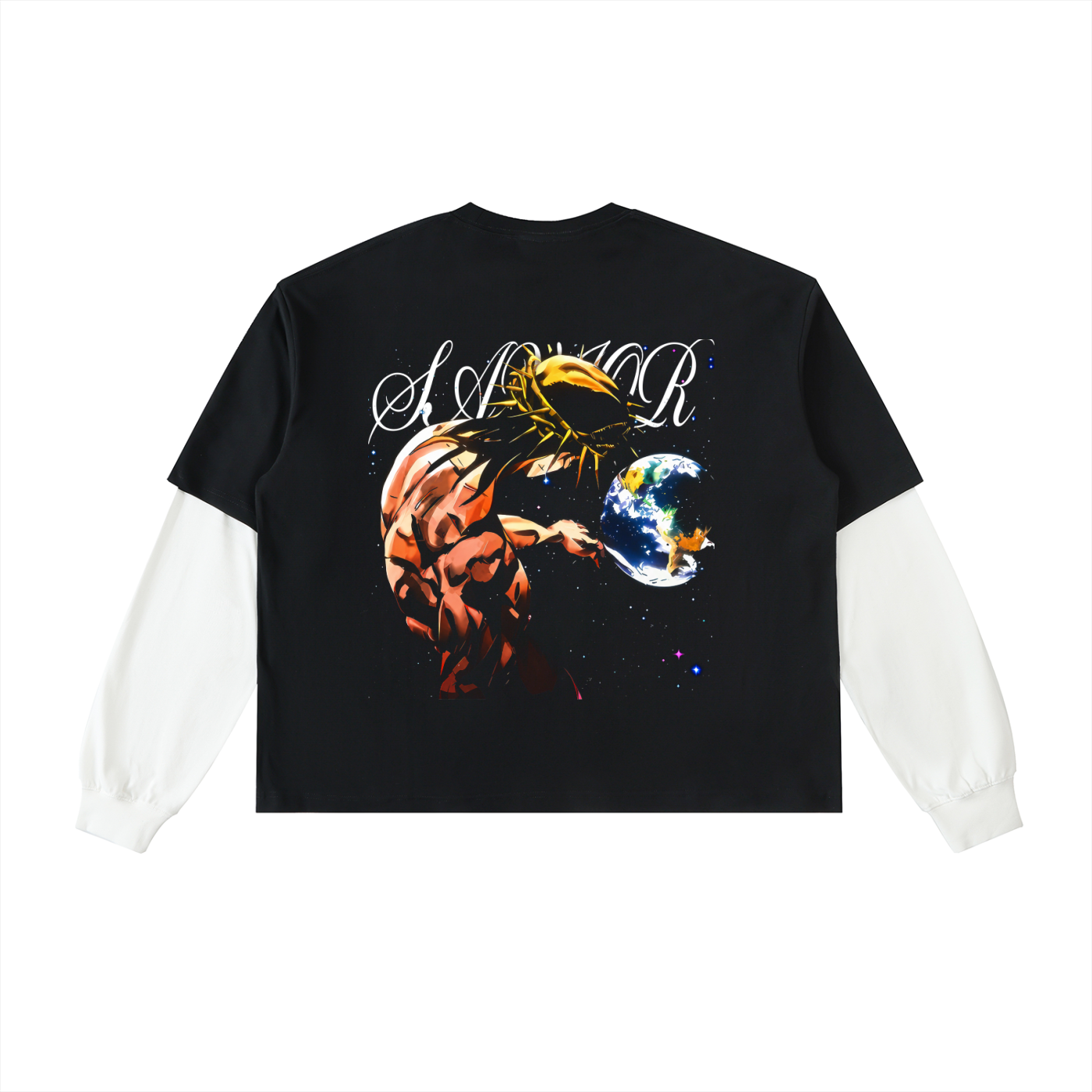 Layered Contrast Sleeve Cotton T-Shirt